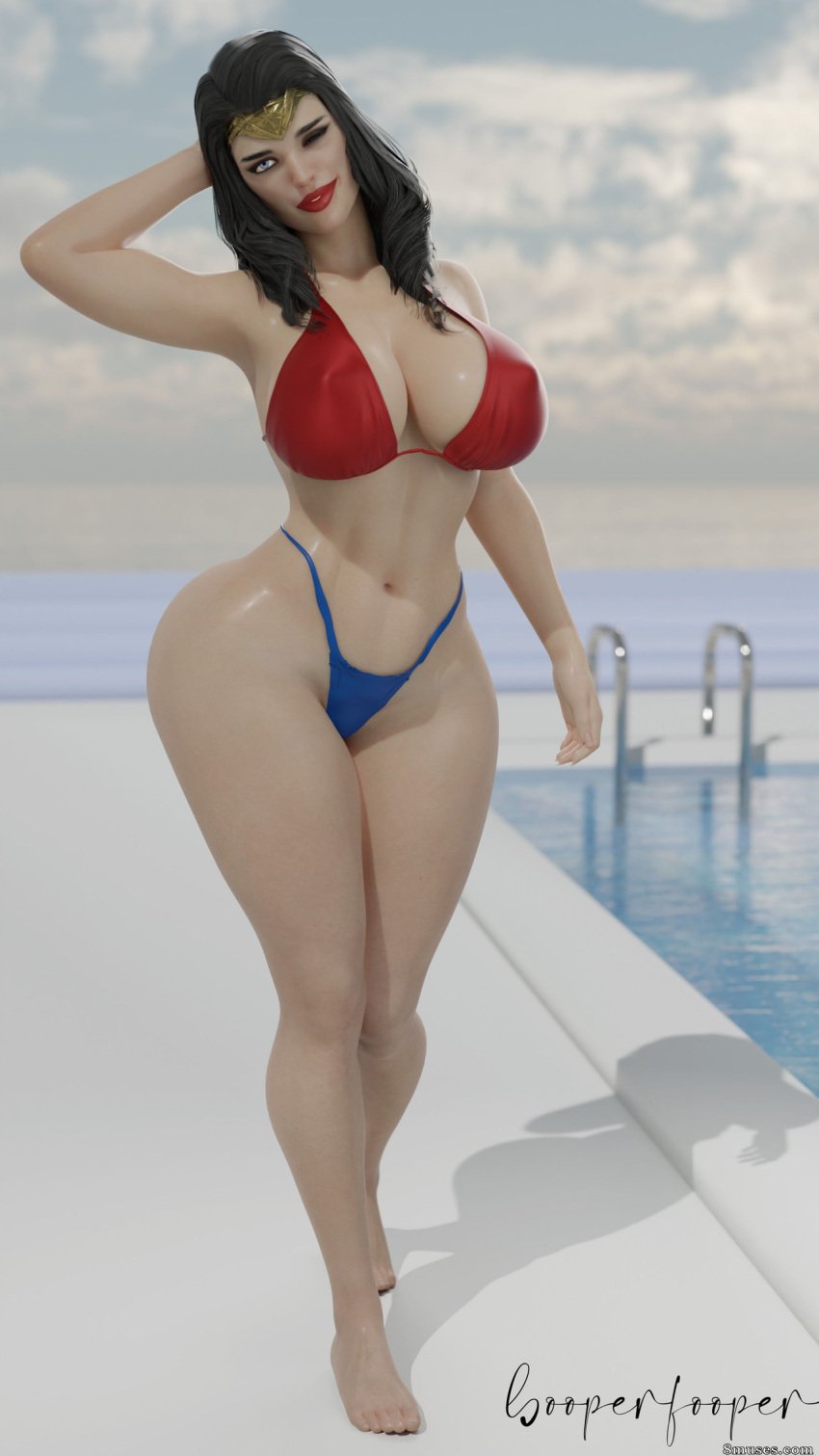 1girls 3d amazon arm_above_head arms ass bikini black_hair blue_eyes booperfooper cleavage cloud clouds curvaceous curvy curvy_body curvy_female curvy_figure dc dc_comics diana_prince fat_ass female female_only hair heroine hourglass_figure legs light-skinned_female light_skin one_eye_closed outdoors outside pale-skinned_female pale_skin pool poolside red_lips sky solo solo_female superhero superheroine themysciran thighs thunder_thighs tiara voluptuous water wide_hips wonder_woman wonder_woman_(series)