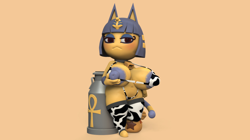 3d_(artwork) animal_crossing animal_print ankha ankha_(animal_crossing) anthro areola areola_slip big_areola big_breasts bikini breast_grab breasts clothing cow_print cowbell digital_media_(artwork) felid feline female fizzymola footwear hand_on_breast hi_res huge_areola huge_breasts huge_nipples legwear looking_at_viewer makeup mammal money nintendo nipple_outline shortstack socks solo stretched_clothing swimwear thigh_gap thigh_highs thigh_socks video_games