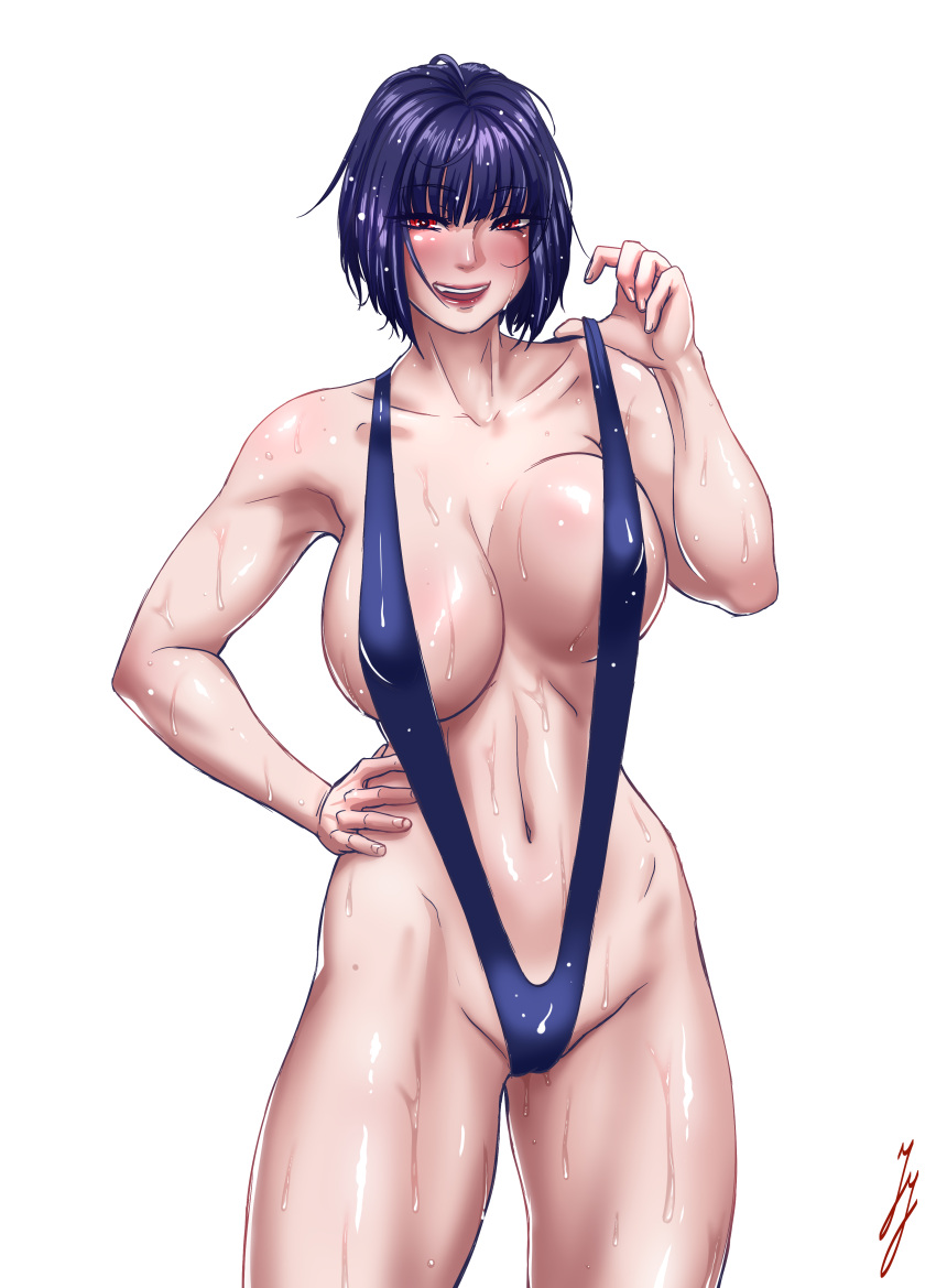 big_breasts breasts gessegordan short_hair sling_bikini slingshot_swimsuit suspenders thick_thighs wet wet_body