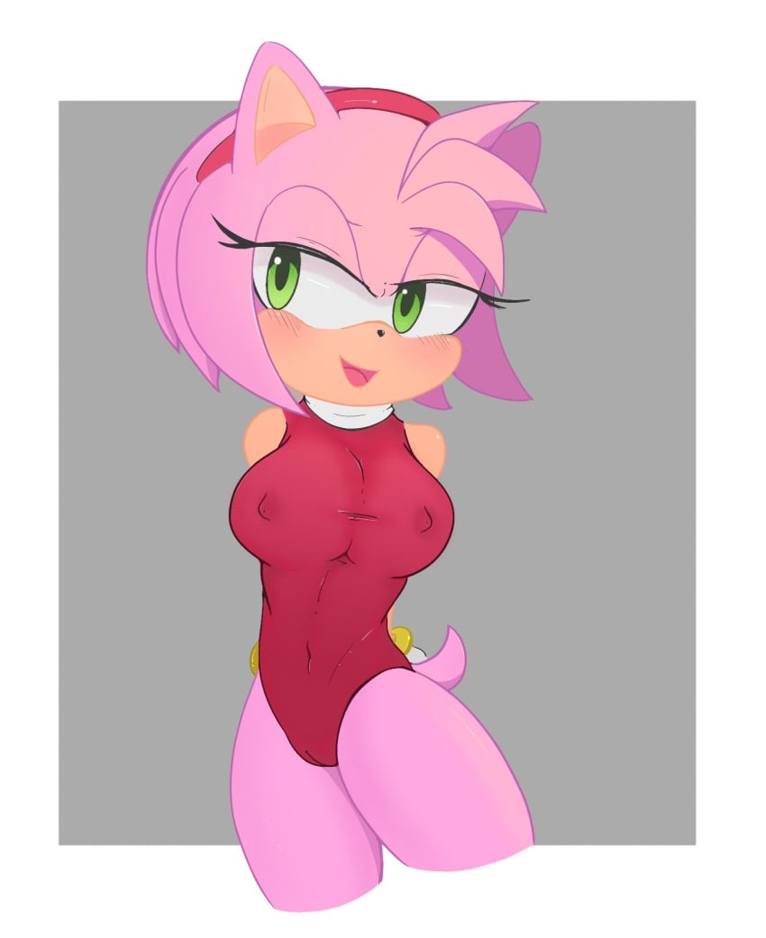 amy_rose artist_request cameltoe kuretto nipple_bulge one_piece_swimsuit pink_fur pink_hair sonic_(series) swimsuit