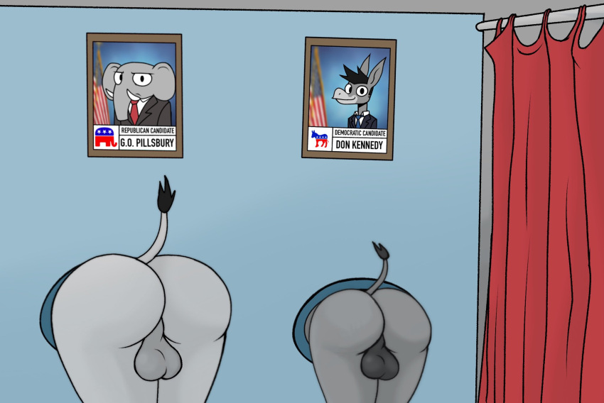 ass balls democrat_donkey happyroadkill republican_elephant stuck_in_wall through_wall