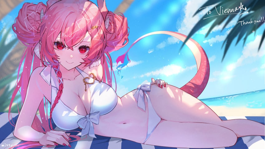 artist_request bikini busty cleavage female female_only indie_virtual_youtuber solo solo_female swimsuit vienna_(vtuber) virtual_youtuber white_bikini