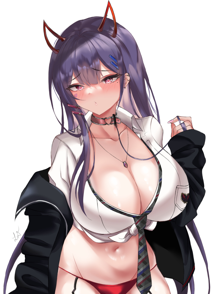 1girls akuma_nihmune big_breasts breasts busty cleavage female female_only heart-shaped_pupils huge_breasts indie_virtual_youtuber leon_decarabia light-skinned_female light_skin solo succubus virtual_youtuber