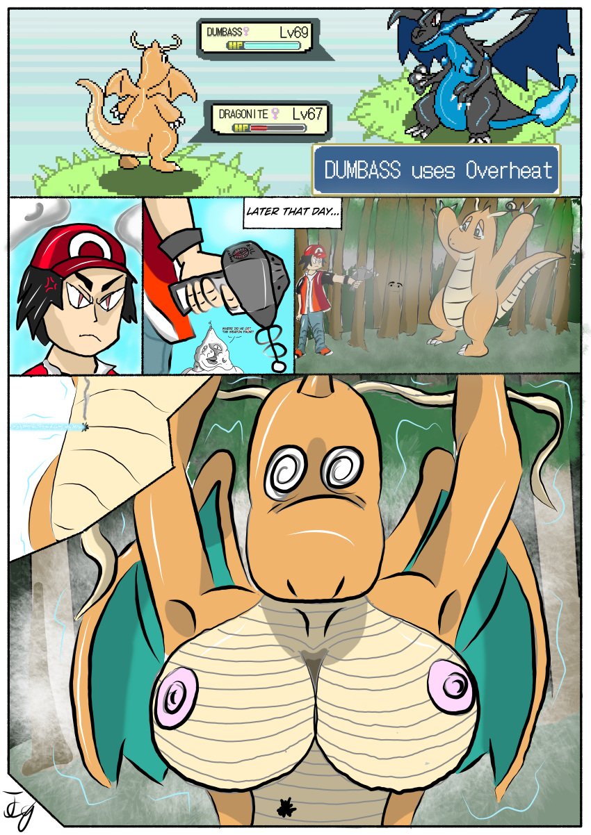 absurd_res ambiguous_gender anthro big_breasts breasts claws clothing digital_media_(artwork) dragon dragonite duo english_text female feral fire generation_1_pokemon hair hi_res human male mammal mega_charizard mega_charizard_x mega_evolution membrane_(anatomy) membranous_wings nintendo nipples nude pokemon pokemon_(species) scalie tcg_(artist) tcgdareal text video_games wings