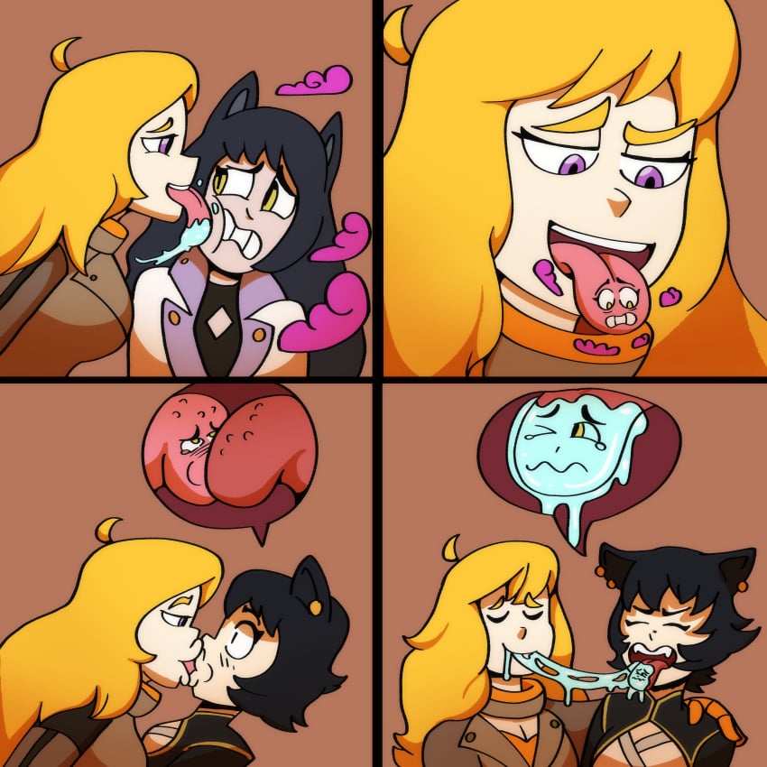 3girls absurd_res absurdres black_hair blake_belladonna blonde_hair cat_ears comic digital_drawing_(artwork) dubious_consent forced forced_incest forced_kiss forced_transformation french_kissing grossed_out incest kali_belladonna licking long_hair mother_and_daughter multiple_girls purple_eyes rwby saliva saliva_trail shippart short_hair tongue transformation what yang_xiao_long yellow_eyes yuri