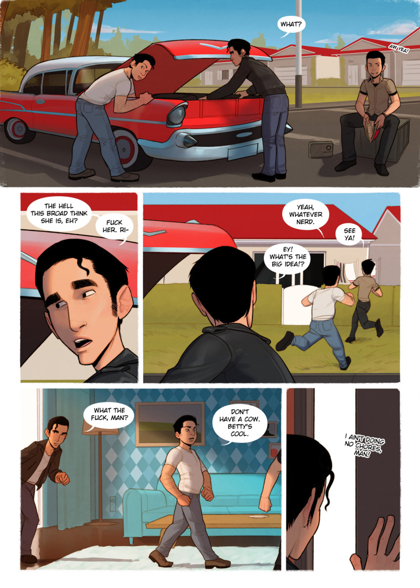 3boys black_hair car comic comic_page comic_panel imminent_cheating imminent_gangbang incase tagme