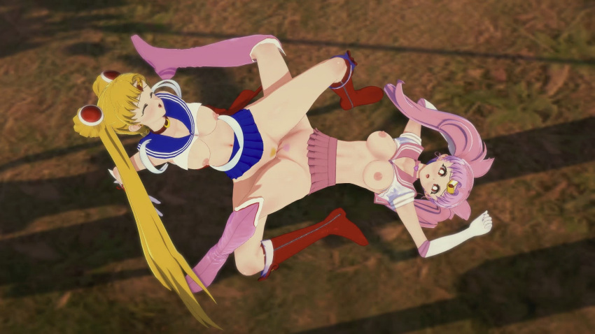 16:9 2girls 3d 3d_(artwork) belly belly_button big_breasts bishoujo_senshi_sailor_moon blonde_hair boots breasts chibi_usa closed_eyes clothing female female_only incest kchentai knee_boots koikatsu light-skinned light-skinned_female light_skin looking_pleasured looking_up lying medium_breasts mother_and_daughter nipples on_ground outdoors pink_hair pubic_hair red_eyes sailor_chibi_moon sailor_moon sailor_uniform scissoring shoes skirt small_breasts tribadism usagi_tsukino yuri