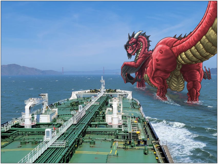 ajder anus ass balls belly bridge dorsal_fin dragon feral fin fin_hair folded_wings genitals horizon looking_back macro male male_only mandarax merchant_ship mountain perspective photo_background photo_edit pseudo_hair raised_tail rear_view sea ship solo splash tanker_(ship) vehicle water watercraft wings