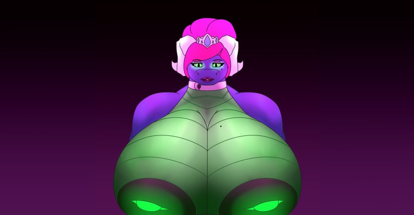 absurd_res anthro areola big_areola big_breasts big_nipples black_lipstick blue_body breasts crown digital_media_(artwork) dragon eyelashes eyeshadow female genitals glowing glowing_eyes glowing_genitalia glowing_nipples green_eyes hair hi_res horn huge_breasts hyper hyper_breasts inverted_nipples lipstick looking_at_viewer makeup nipples nude pink_hair scales scalie simple_background smile solo zhephyre_(zhephyreart) zhephyreart