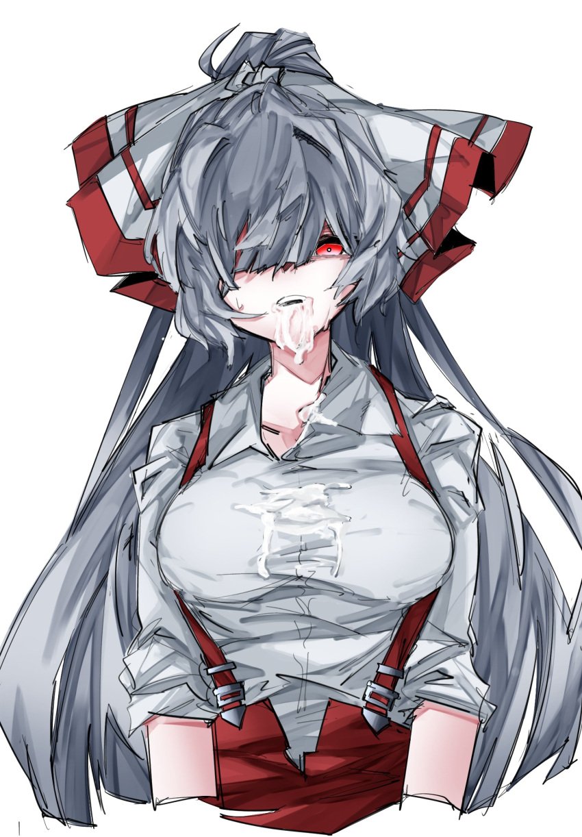 clothed_female cum cum_in_mouth cum_on_breasts cum_on_clothes fujiwara_no_mokou looking_at_viewer tagme touhou vivo_(vivo_sun_0222)