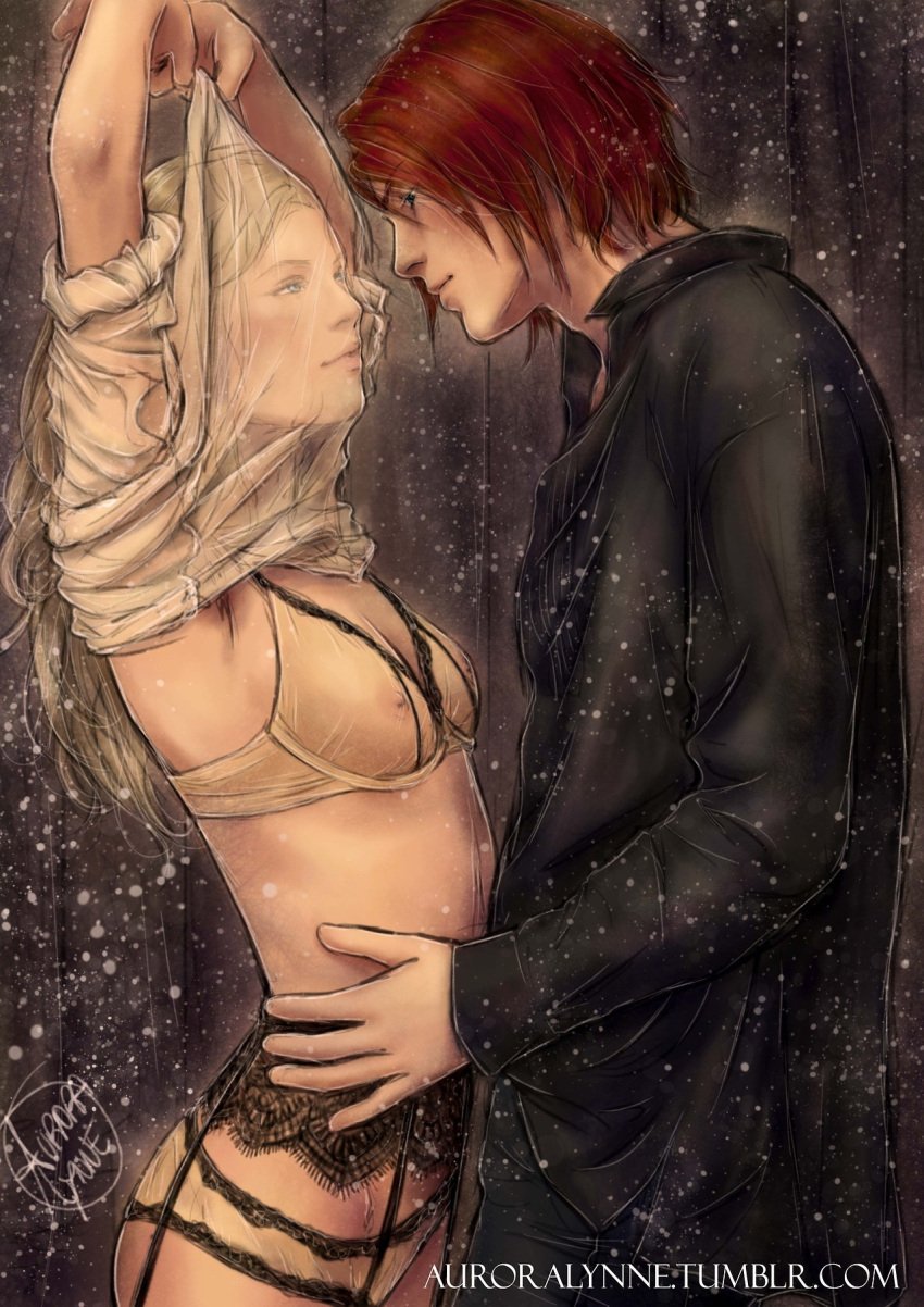 1boy 1girls 2d 2d_(artwork) artist_name artistic aurora-lynne blonde_female blonde_hair blue_eyes bra chloe_bourgeois female flashing_breasts garter_belt ginger hand_on_waist hands_on_waist lace-trimmed_panties lingerie looking_at_partner male/female miraculous_ladybug nathaniel_kurtzberg nipples nipples_visible_through_clothing passionate raining red_hair see-through see-through_bra see-through_clothing see-through_shirt see-through_top self_exposure sensual shirt_lift shirt_over_head shirt_up straight suggestive undressing undressing_self visible_nipples wet wet_clothes wet_hair