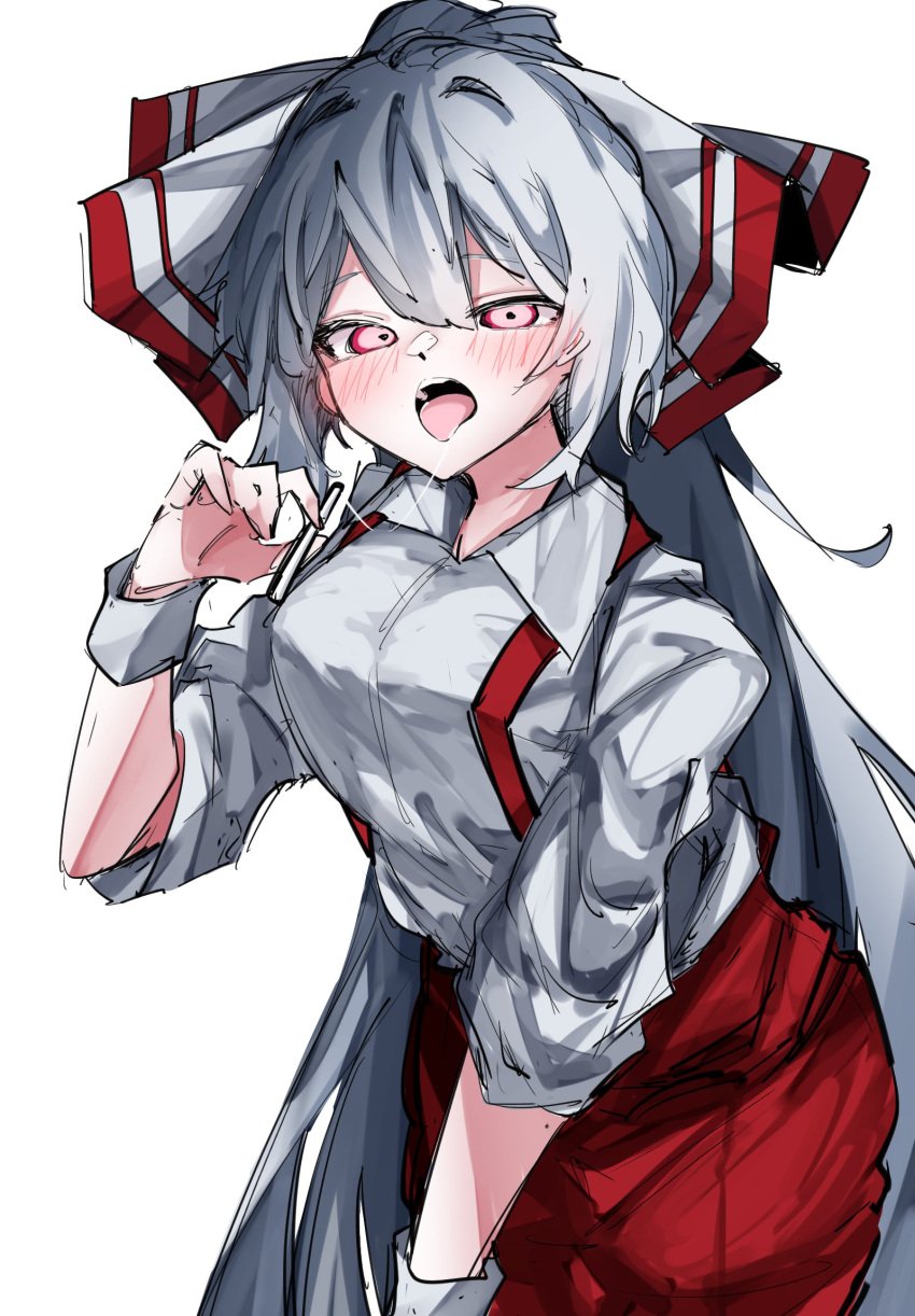 cigarette fujiwara_no_mokou looking_at_viewer naughty_face open_mouth saliva_trail sexually_suggestive tagme touhou vivo_(vivo_sun_0222)