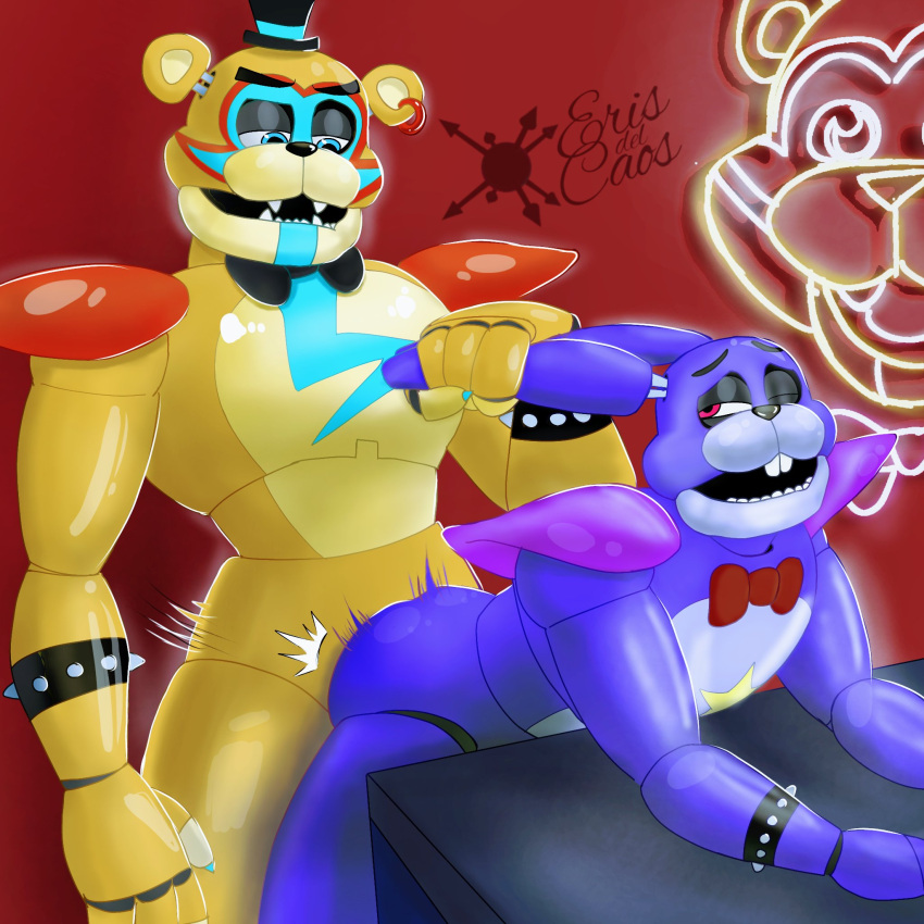 2022 all_fours anal anal_sex animatronic anthro anthro_on_anthro anthro_penetrated anthro_penetrating anthro_penetrating_anthro ass bear blue_eyes bodypaint bowtie bracelet bunny claws digital_drawing_(artwork) doggy_style duo ear_grab ear_piercing earrings eriserisdelcaos facepaint five_nights_at_freddy's five_nights_at_freddy's:_security_breach from_behind from_behind_position gay gay_sex glamrock_bonnie_(fnaf) glamrock_freddy_(fnaf) grabbing_ears grabbing_from_behind half-closed_eyes interspecies machine male/male male_focus male_only mammal movement_lines nude nude_male open_mouth orange_body orange_fur penetration penile_penetration penis_in_ass pierced_ears purple_body purple_fur rabbit red_eyes robot shoulder_pads size_difference spiked_bracelet top_hat two_tone_body two_tone_fur