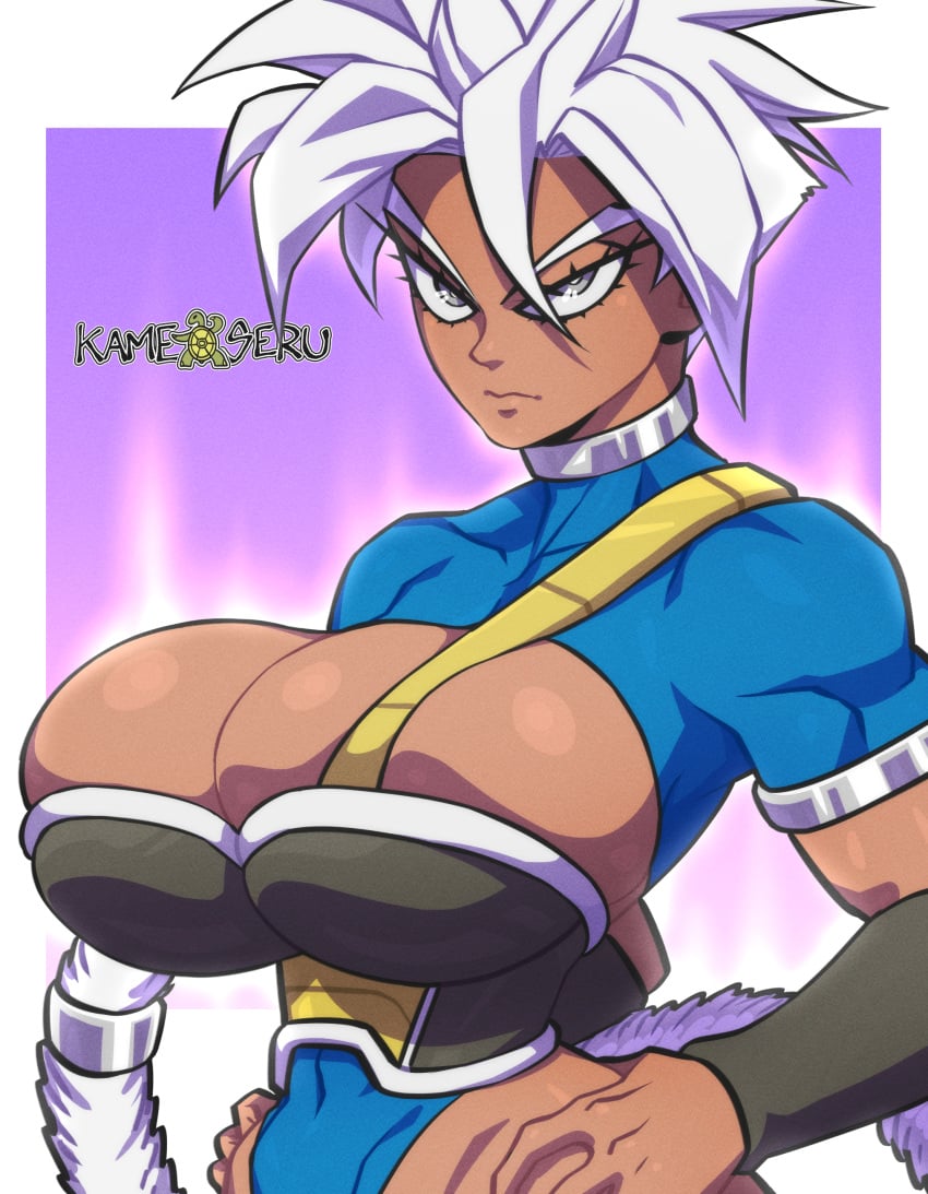 big_breasts breasts dark-skinned_female dark_skin dragon_ball kameseru mastered_ultra_instinct matsuna_(kameseru) oc original original_character saiyan saiyan_armor tail ultra_instinct white_hair