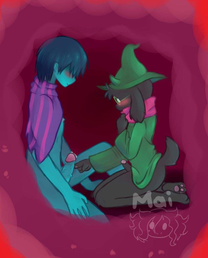 2boys deltarune deltarune_chapter_1 duo fur furry furry_male furry_only kris_(deltarune) male male_only ralsei ralsei_with_black_fur tail undertale_(series)