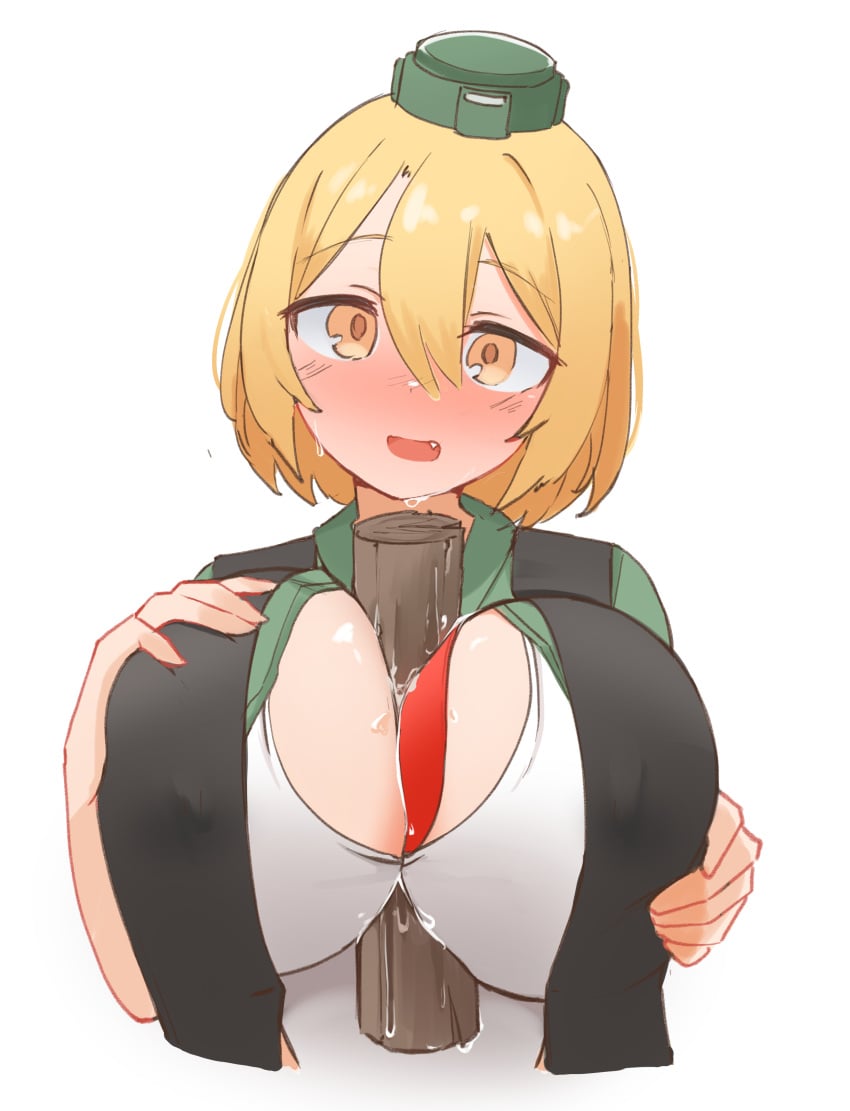 2s3m blonde_hair breasts daebom horny log nipples_visible_through_clothing paizuri paizuri_under_clothes squeezing sweat tagme tank war_thunder yellow_eyes