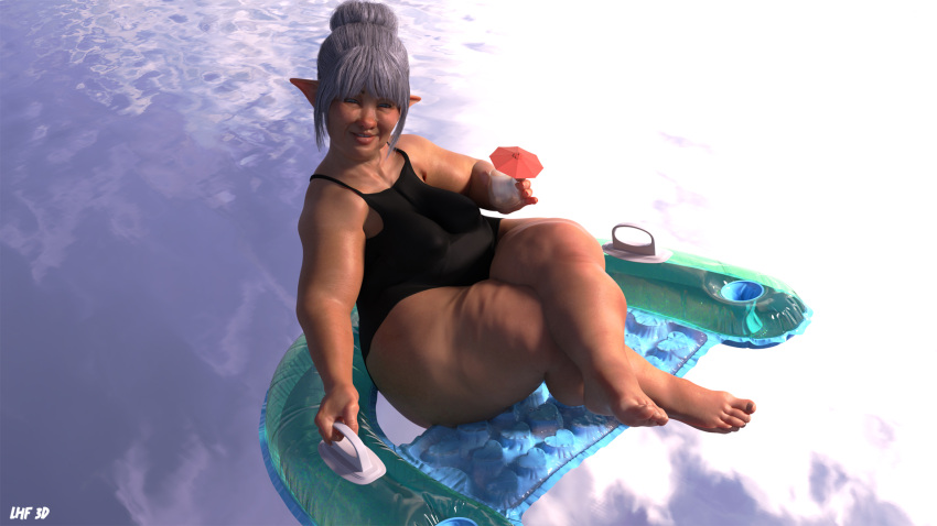 1girls 3d bedroom_eyes big_ass bikini bikini_bottom bikini_top black_bikini black_swimsuit blush bun_hair cock-tail cup cute daz3d dazstudio dilya_farlee_(lhf3d) drink elderly_female elf elf_ears elf_female fantasy feet feet_fetish foot_fetish gilf glasses granny gray_hair happy kawaii lowhangingfruit3d_(artist) mature mature_female old older_female pointy_ears pool smile solo solo_female solo_focus swimsuit swimwear water wide_hips