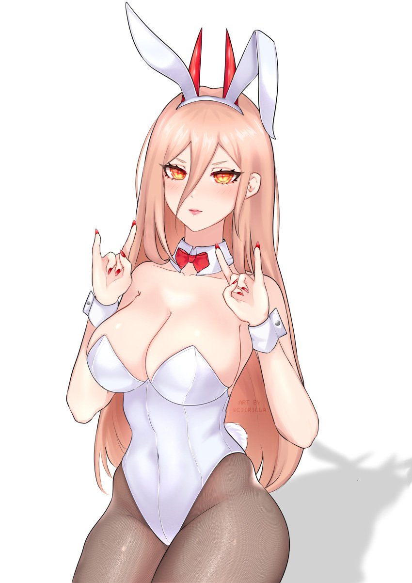 1girls big_breasts breasts bunny_ears bunnysuit chainsaw_man cirilla_lin demon_girl demon_horns female female_only horns leotard long_hair orange_eyes pantyhose power_(chainsaw_man) red_nails solo solo_female thick_thighs thighs