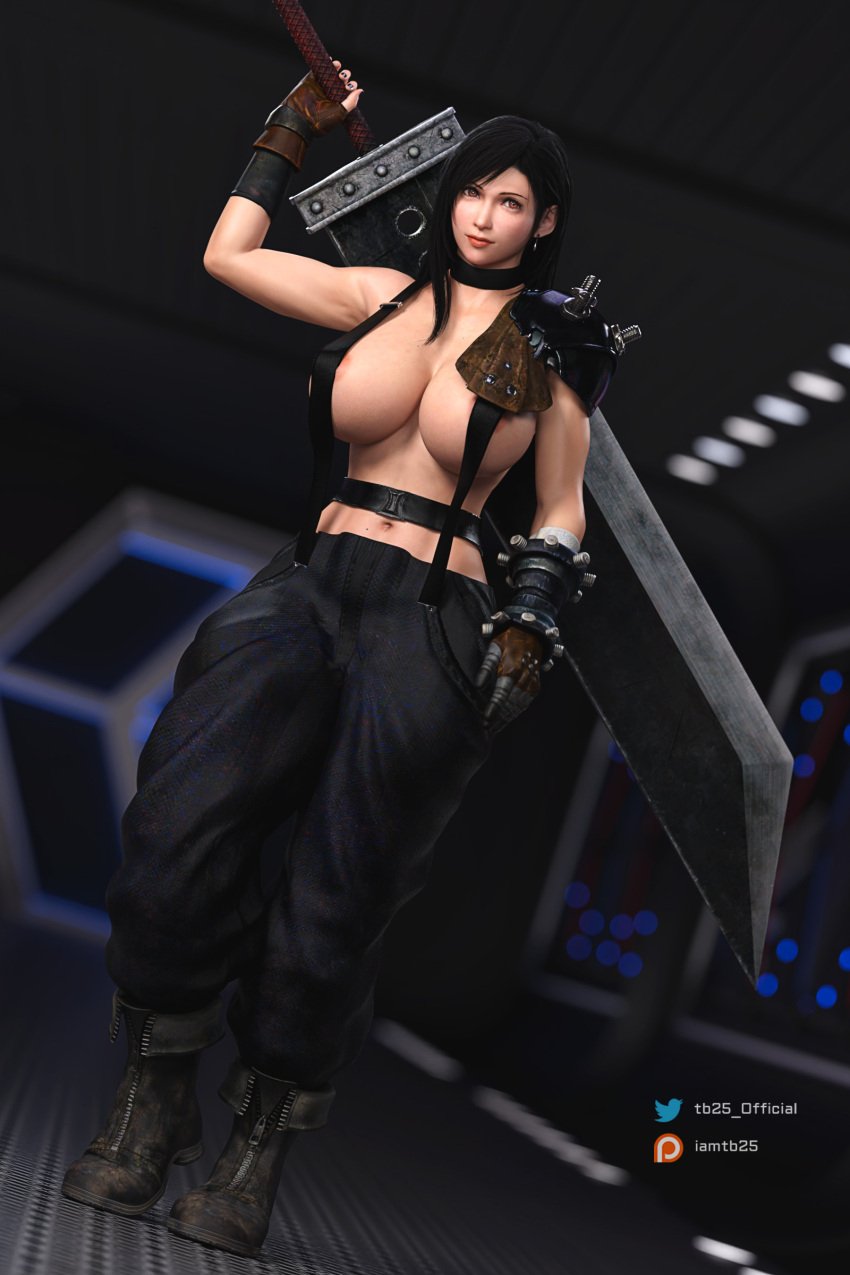 1girls 3d big_breasts big_sword buster_sword cloud_strife_(cosplay) final_fantasy final_fantasy_vii final_fantasy_vii_remake patreon_username solo solo_female square_enix sword tb25 tifa_lockhart twitter_username