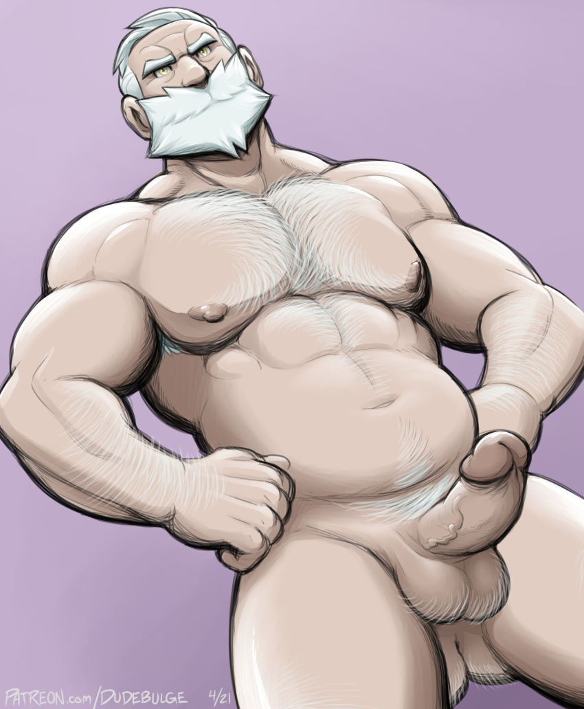 balls bara beard boner drayden dudebulge erection facial_hair game_freak gay hairy male male_only muscles muscular nintendo npc_trainer penis pokemon solo solo_male white_hair