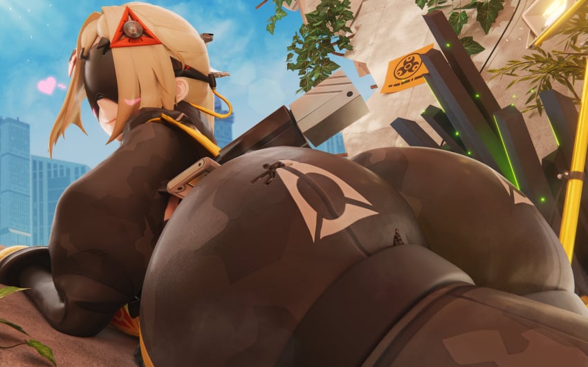 1boy 1girls 3d 3d_(artwork) ass big_ass big_buttt blonde_female blonde_hair blonde_hair_female butt_crush buttcrush clothed clothed_female clothed_male female happy happy_female huge_ass huge_butt light-skinned_female light_skin male smile smiling smiling_at_partner trigger_(zenless_zone_zero) video_game_character whygts zenless_zone_zero