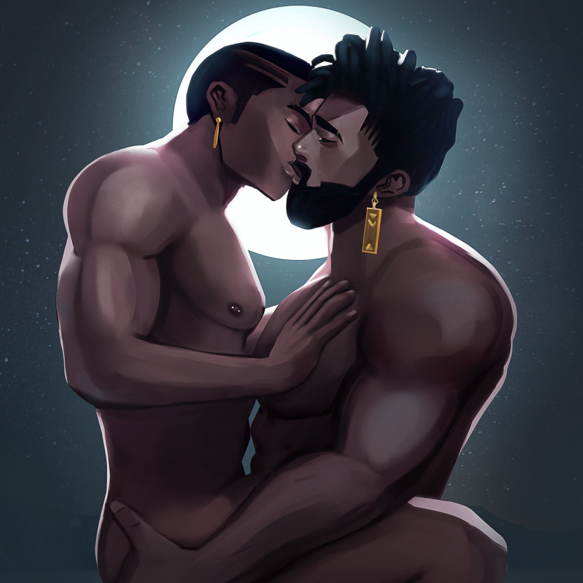 2022 african african_male bad_id bad_twitter_id boyfriends dark-skinned_male dark_skin earrings gay k&#039;sante league_of_legends male male_only melanin men_kissing moon muscles muscular muscular_male pierced_nipples riot_games sociopotato1 source_request tope_(league_of_legends) yaoi