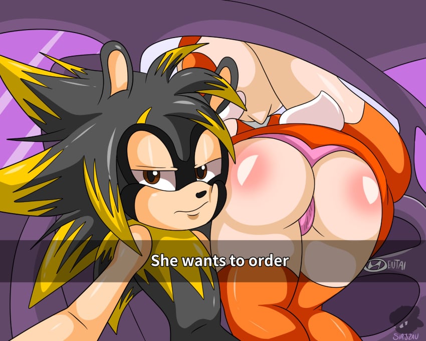 1boy 1girls ass ass_blush ass_focus ass_shot big_ass big_butt butt butt_blush butt_focus butt_shot caption character_request cream_the_rabbit english english_text fan_character female he_wants_to_order male meme panties sega sirjzau sonic_(series) sonic_team sonic_the_hedgehog_(series) text thong trend wedged wedged_panties wedgie