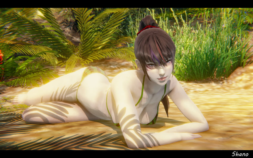 alluring bikini black_and_red_and_purple_hair blue_eyes honey_select kitsune_marks kunimitsu_ii namco pin_up shanodeshano tekken tekken_7 watermelon_bikini