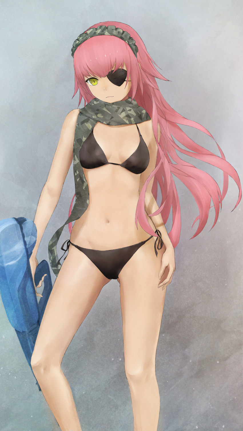 1girls art bikini cz2128_delta eyepatch gun long_hair overlord_(maruyama) pink_hair small_breasts tagme yellow_eyes