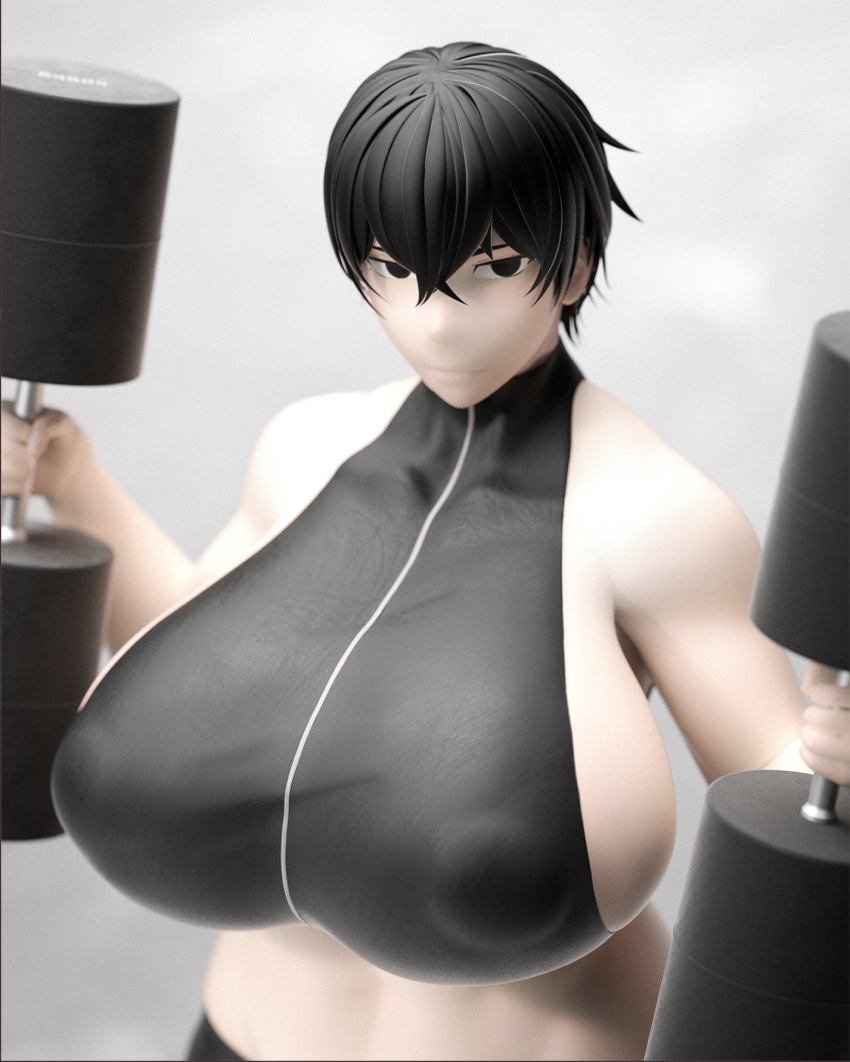1girls 3d big_breasts big_nipples breasts female figure kunaboto kurogane_(kunaboto) looking_at_viewer nipples_visible_through_clothing short_hair supersolenoid toned toned_female venus_body weightlifting