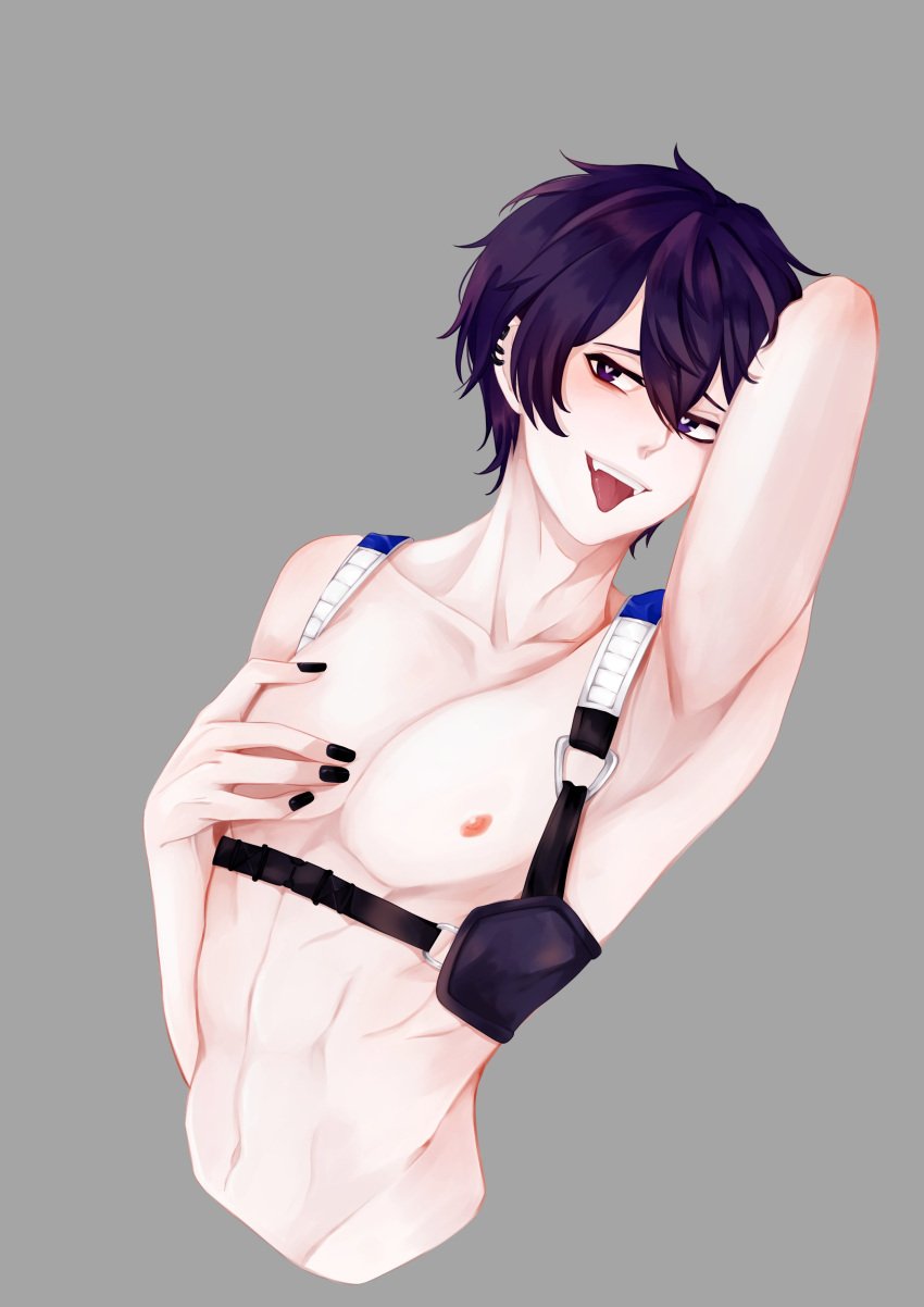 1boy ahe_gao armpits bokuken heart-shaped_pupils indie_virtual_youtuber male_only male_with_painted_nails shoto shoto_(vtuber) solo tongue_out virtual_youtuber