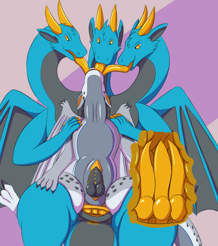 animated dorak_(artist) dragon duo feral hi_res hydra male male/male penetration stomach_bulge triple_penetration