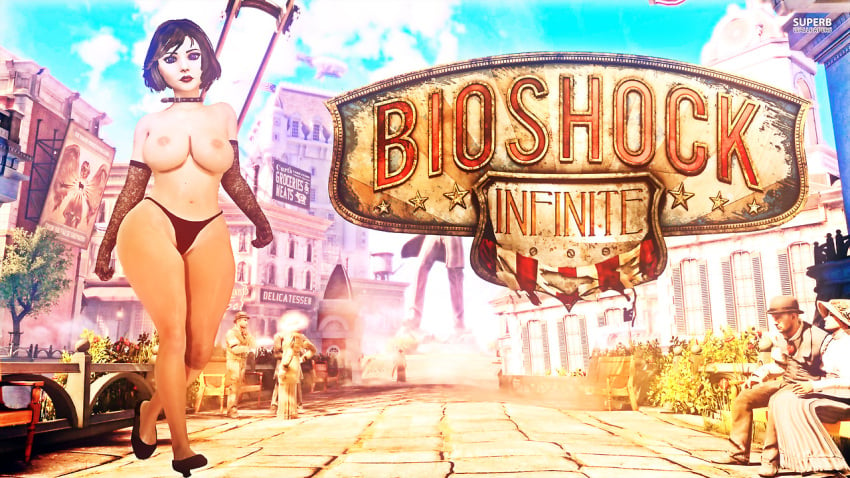 1girls 3d armwear bioshock bioshock_infinite breasts choker elizabeth_comstock generalbutch high_heels lingerie nipples panties source_filmmaker tagme