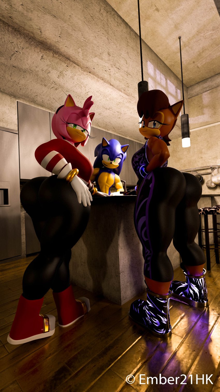 1boy 2girls 3d amy_rose amy_rose_(coel3d) ass_focus big_ass blender_(software) blender_cycles clothed_female_nude_male ember21hk female hedgehog huge_ass looking_at_viewer male posing sally_acorn smug_face sonic_(series) sonic_the_hedgehog sonic_the_hedgehog_(comics) sonic_the_hedgehog_(series) squirrel thick_thighs