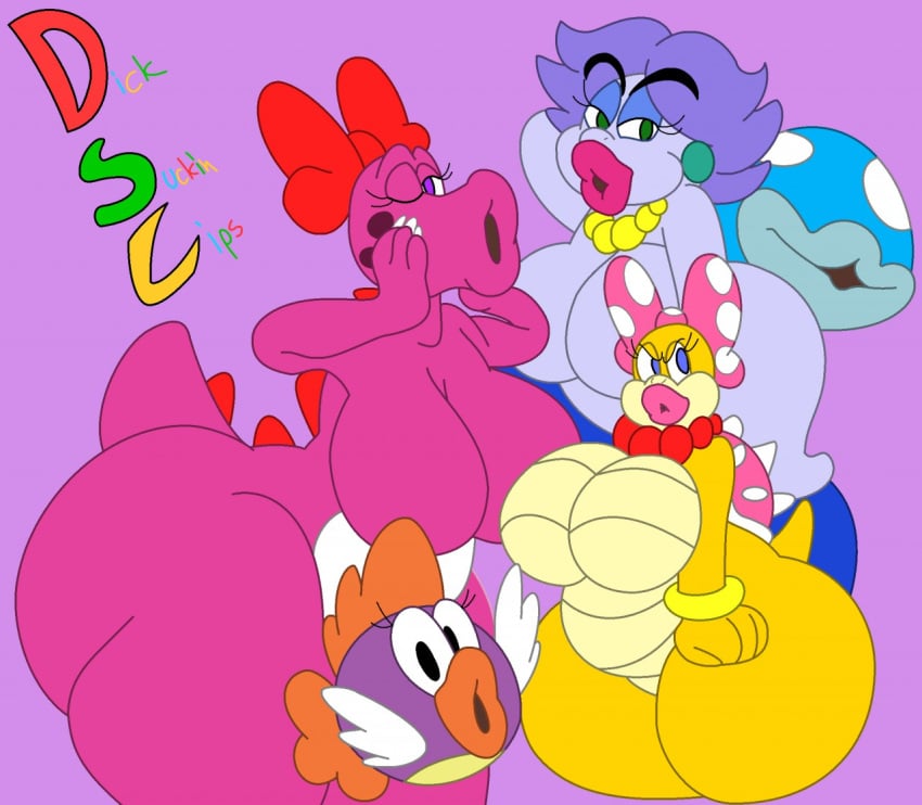 5girls anthro ass bestthe big_ass big_breasts big_butt big_lips big_thighs bimbo birdetta birdo blue_skin breasts cheep_cheep curvy curvy_female curvy_females dinosaur featureless_breasts female female_only females females_only fish huge_breasts huge_butt huge_thighs lavender_skin lips looking_at_viewer madame_flurrie mario_(series) multiple_girls nintendo no_nipples paper_mario pink_bow pink_shell pink_skin piranha_plant plant polka_dot_bow purple_background purple_hair purple_skin red_bow red_necklace rule_63 sushie tagme thick_thighs thighs wendy_o._koopa wind_spirit wink yellow_necklace yellow_skin