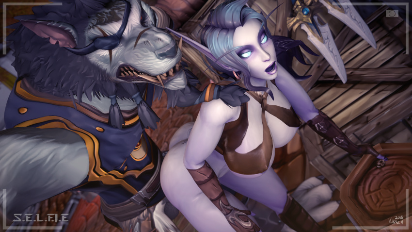 1boy 1girls bent_over blizzard_entertainment dayridiel_sunspear_(valkyrien) huge_ass huge_breasts interspecies original_character purple_hair purple_lipstick purple_skin rogue_(warcraft) selfie sex tattoo tramp_stamp vaginal_penetration valkyrien void_elf warcraft worgen world_of_warcraft