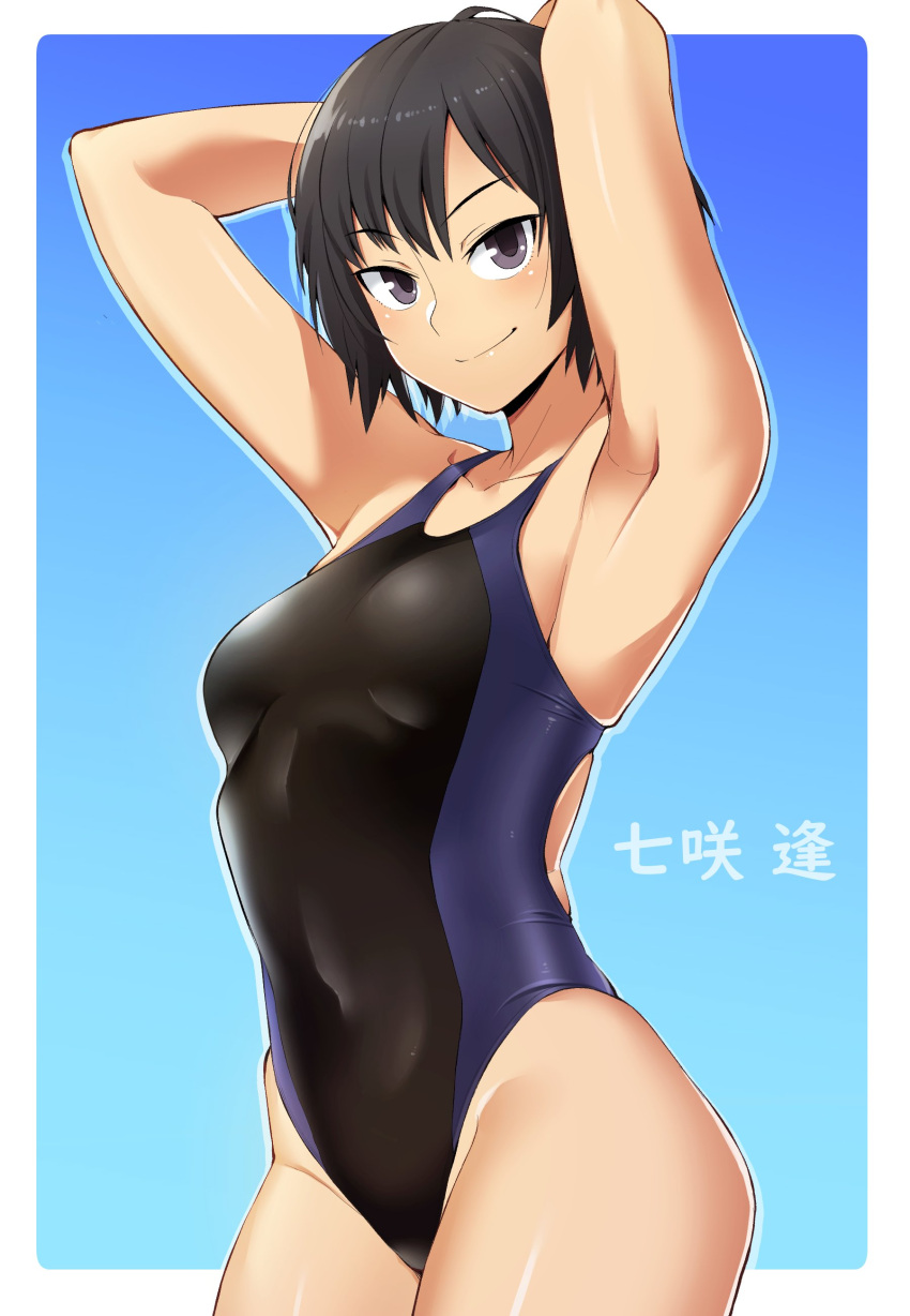 1girls amagami armpits arms_behind_head breasts confident covered_navel female hands_behind_head jinko_banana looking_at_viewer nanasaki_ai one-piece_swimsuit pose posing sensual sexy_armpits small_breasts smile solo_female swimsuit swimwear tagme thighs tomboy