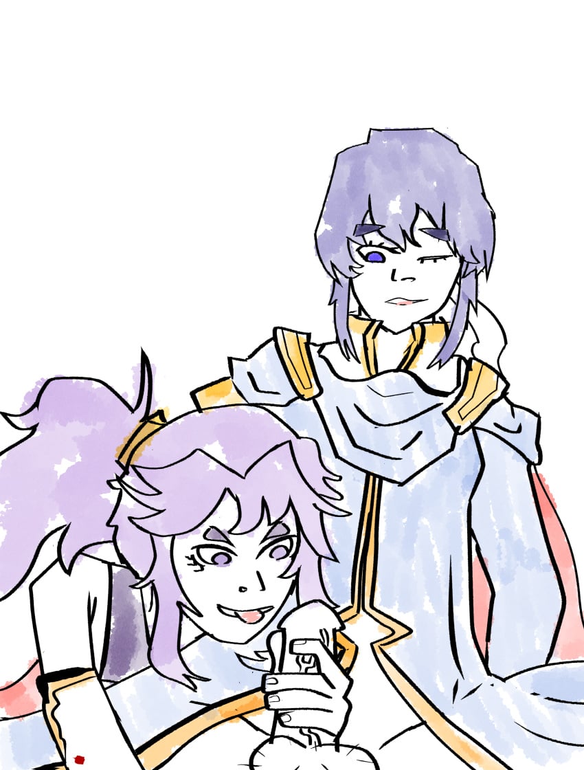 1boy 1girls blue_eyes blue_hair female fire_emblem fire_emblem:_genealogy_of_the_holy_war handjob ishtar_(fire_emblem) long_hair m0rb1d male nintendo ponytail purple_eyes purple_hair seliph_(fire_emblem) source_request source_smaller