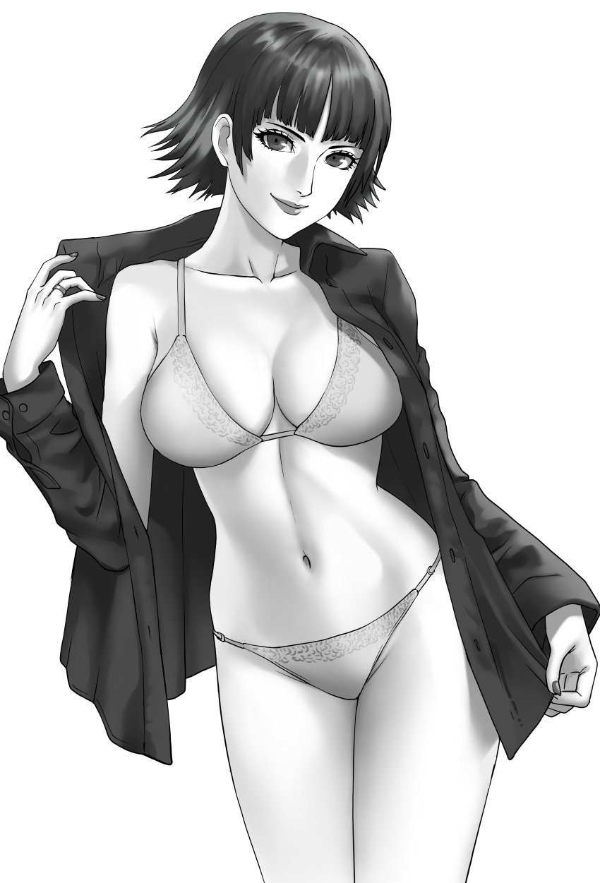 atlus breasts female female_only lingerie looking_at_viewer makoto_niijima persona persona_5 rondeu solo tagme