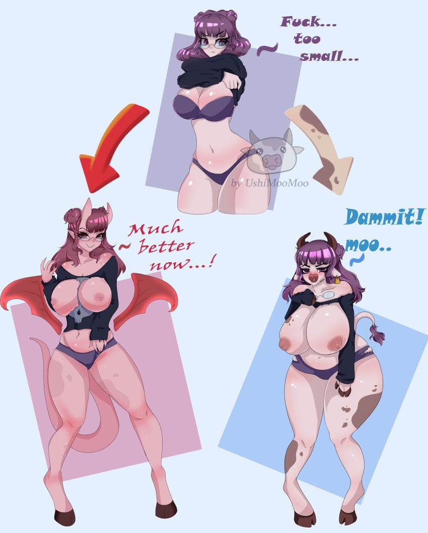 big_areola big_ass big_belly big_breasts big_butt comic cow_girl cow_horns demon demon_girl deviantart enlargement expansion_sequence huge_ass huge_breasts moo mooing transformation transformation_sequence ushimoomoo