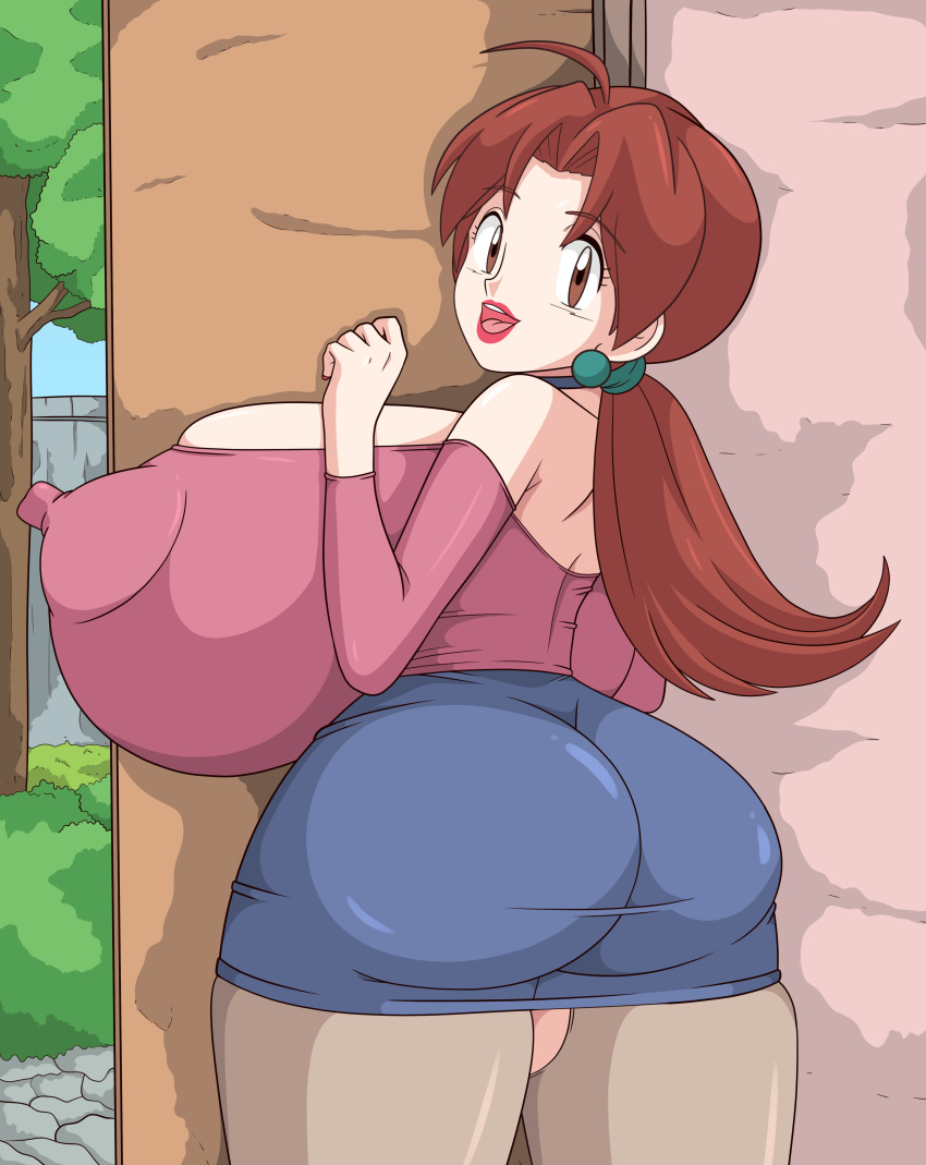 ass_in_dress big_nipples delia_ketchum_(pokemon) gigantic_breasts huge_breasts milf pokemon toshiso