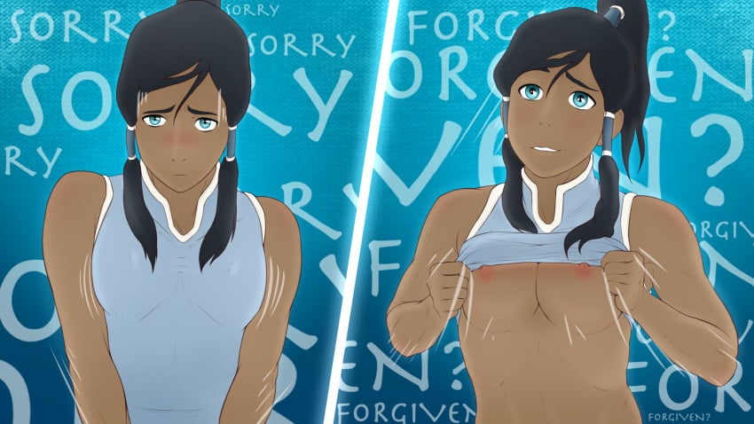 1girls avatar_legends avatar_the_last_airbender big_breasts blue_eyes dark-skinned_female english_text female female_protagonist korra text the_avatar the_legend_of_korra water_tribe woorkvaza