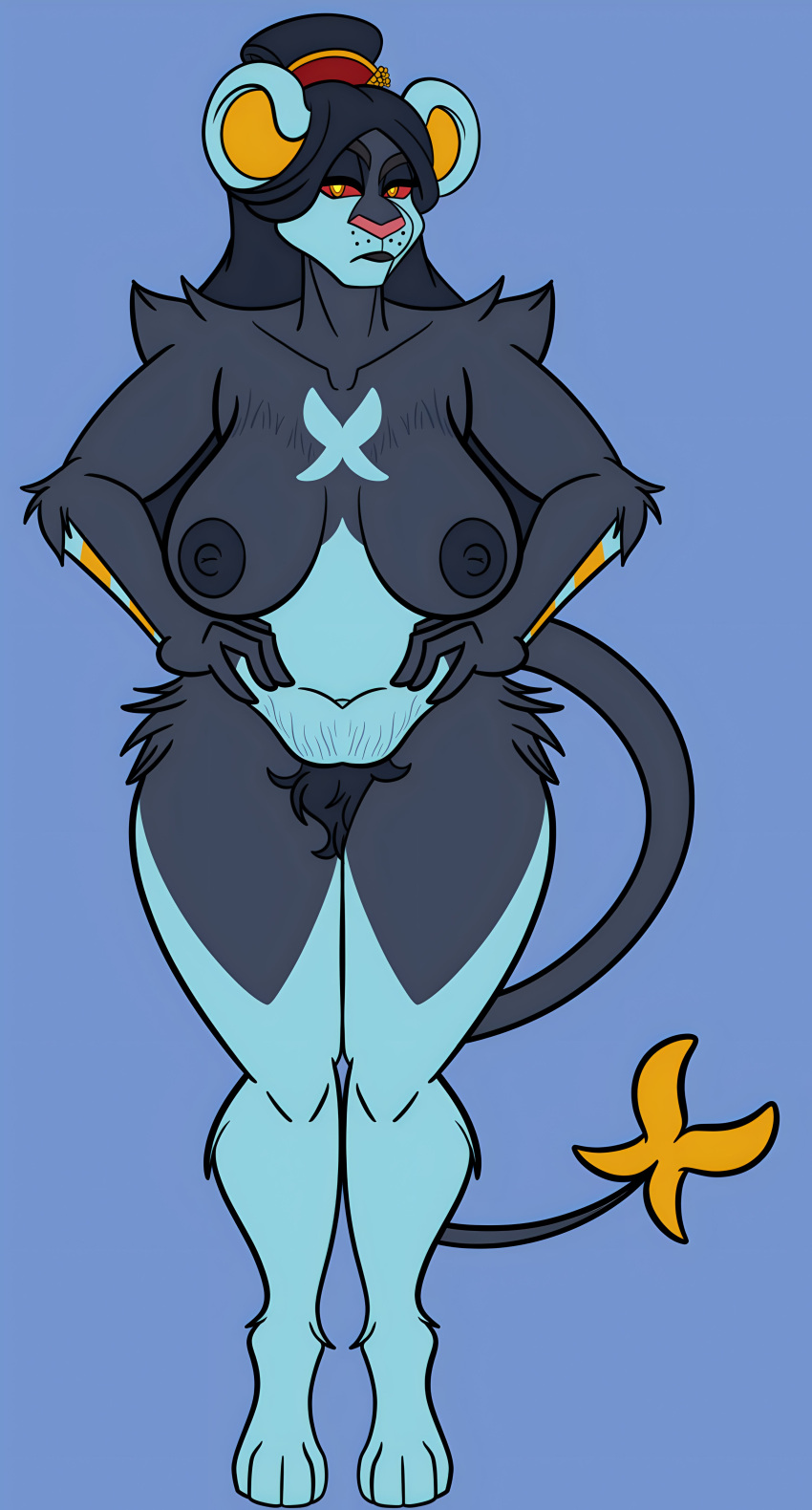 big_ass big_breasts black_fur black_hair blue_skin feline luxray milf pokemon pokemon_(species) pubic_hair seductive sketchybug tail