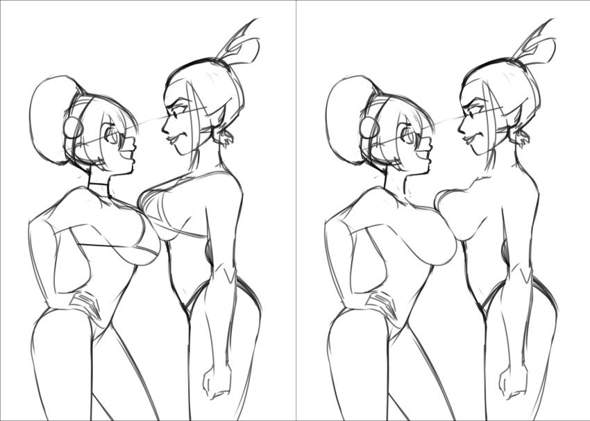 ... 2girls avatar_the_last_airbender azula big_breasts black_and_white blind breast breast_press duo duo_focus earth_kingdom female female/female female_only fire_nation hair_ornament hands_on_hips huge_breasts large_breasts looking_at_another princess roger_bacon side_view sideboob sketch smile smiling swimsuit tied_hair toph_bei_fong topless underboob white_background