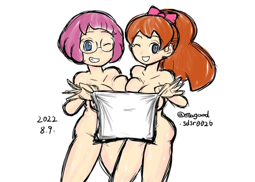 2girls ass big_ass big_breasts breasts glasses hailey_anne_thomas katie_forester kodama_fumika magood_sdsr0026 misora_inaho multiple_girls short_hair yo-kai_watch yo-kai_watch_2 yo-kai_watch_3 youkai_watch