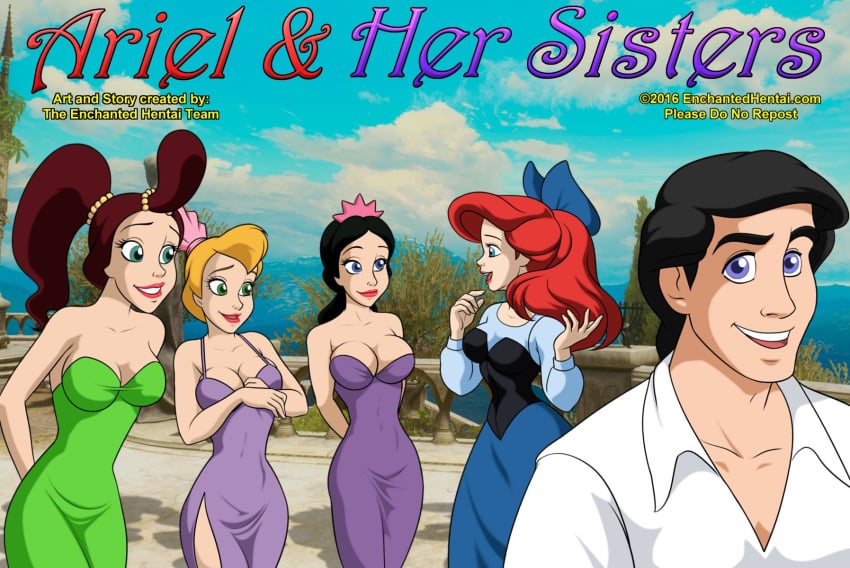 1boy 2016 4girls adella alana andrina ariel ariel's_sisters ariel_(the_little_mermaid) artist_name comic comic_cover comic_page disney disney_princess drawnthatwayxx enchantedhentai.com family group harem human humanized husband_and_wife incest multiple_females multiple_girls orgy prince_eric princess royal royalty sisters sole_male story sulca swingers the_little_mermaid the_little_mermaid_(1989_film) title title_page web_address webcomic