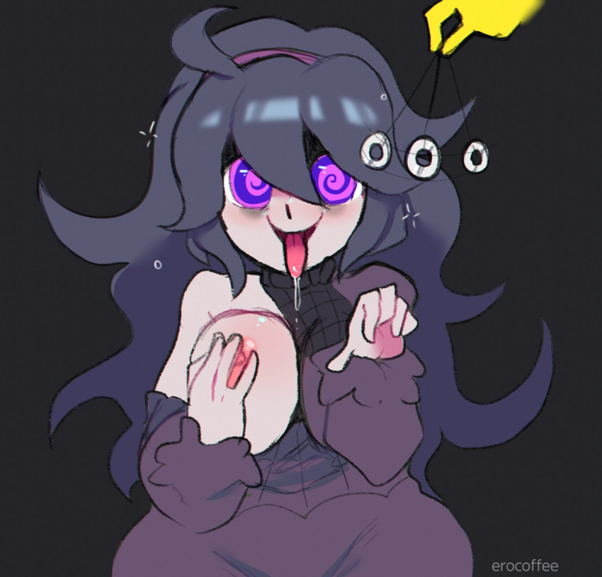 1girls breast_grab breasts_out chubby drooling erocoffee hex_maniac hypno hypnosis large_breasts nintendo one_breast_out pokémon_(species) pokemon pokemon_(species) pokemon_xy purple_hair tongue_out