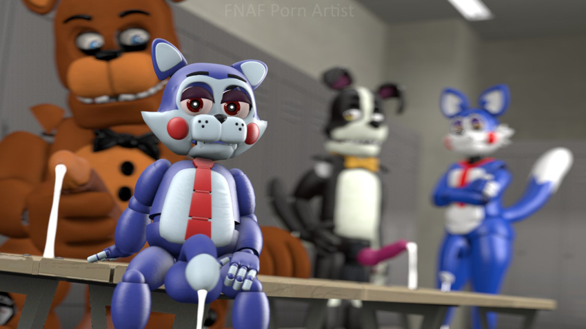 4boys adventure_candy_(fnac) animatronic bear candy_(fnac) canine domestic_cat domestic_dog doug_(tnar) fazbear_fanverse feline five_nights_at_candy's five_nights_at_freddy's fnafpornartist freddy_(fnaf) male/male male_only semen source_filmmaker tagme those_nights_at_rachel's