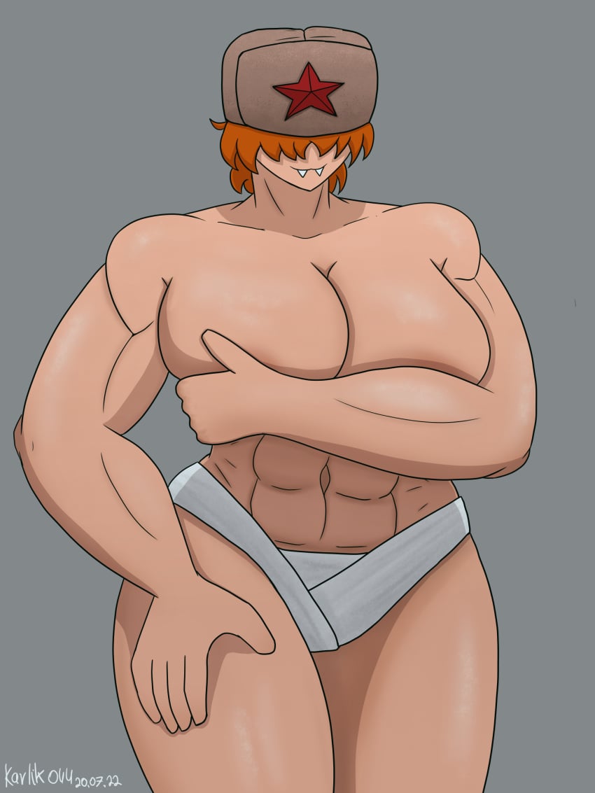 big_breasts big_thighs communism comrade_gal karlik044 muscular muscular_female no_eyes red_hair sharp_teeth soviet ushanka wide wide_shoulders wide_thighs