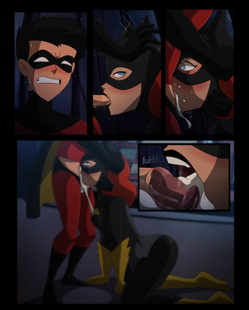 1boy 1girls 2022 all_the_way_to_the_base ass balls_deep barbara_gordon batgirl batgirl_(the_new_batman_adventures) batman:_the_animated_series batman_(series) big_ass big_penis black_hair black_lipstick blue_eyes blush clothed_female clothed_sex comic cum cum_in_mouth cum_on_face dc dc_comics dcau deepthroat dialogue face_plant fellatio female femsub larger_female light-skinned_female light-skinned_male lipstick male maledom older_female oral oral_sex penis red_hair robin_(dc) robin_(tim_drake) smaller_male speech_bubble stealth_sex the_new_batman_adventures thick_thighs tim_drake wide_hips xeroshadows younger_male